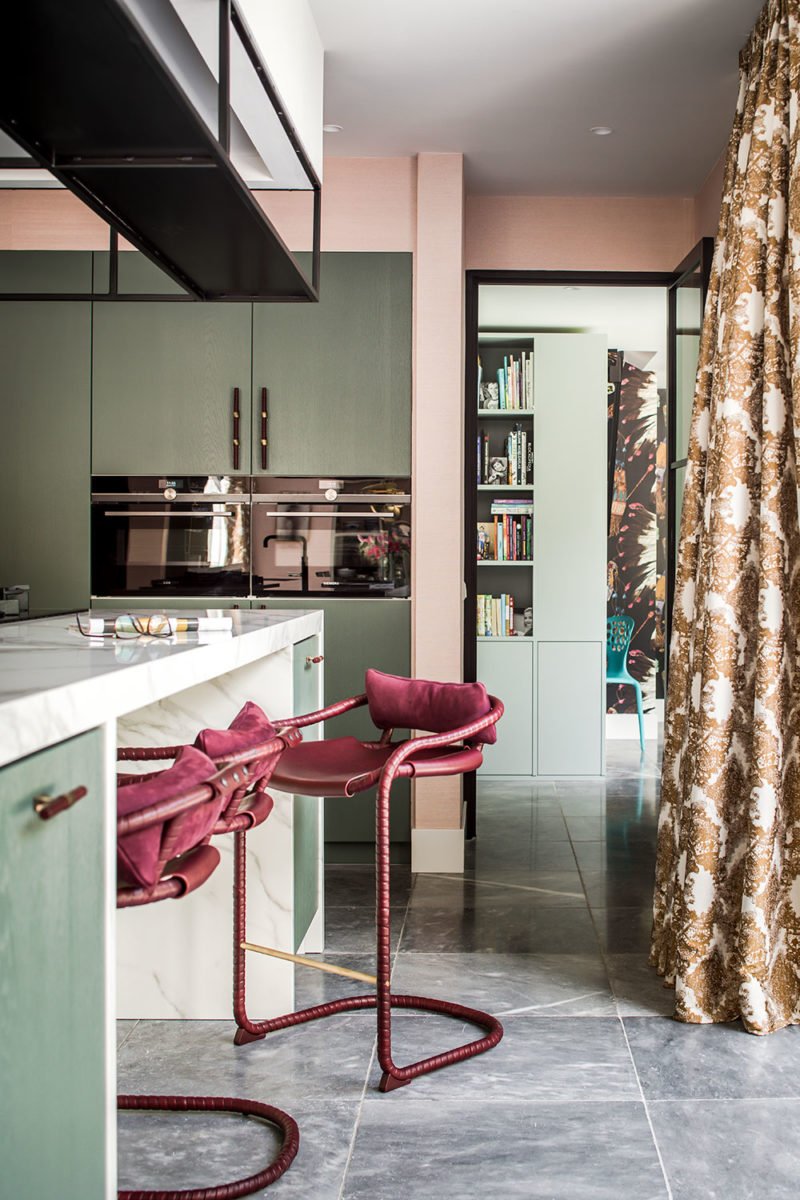 dutch interior design marble kitchen pink chair