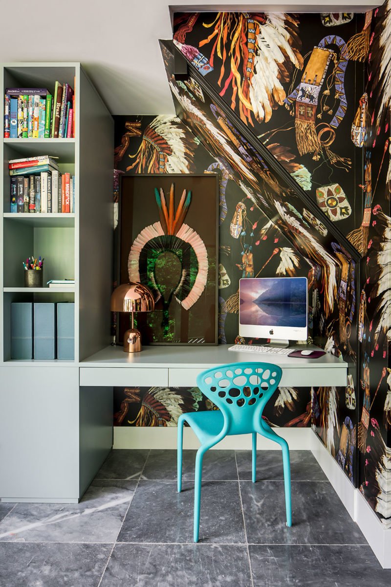 dutch interior design cyan chair pierre frey wallpaper