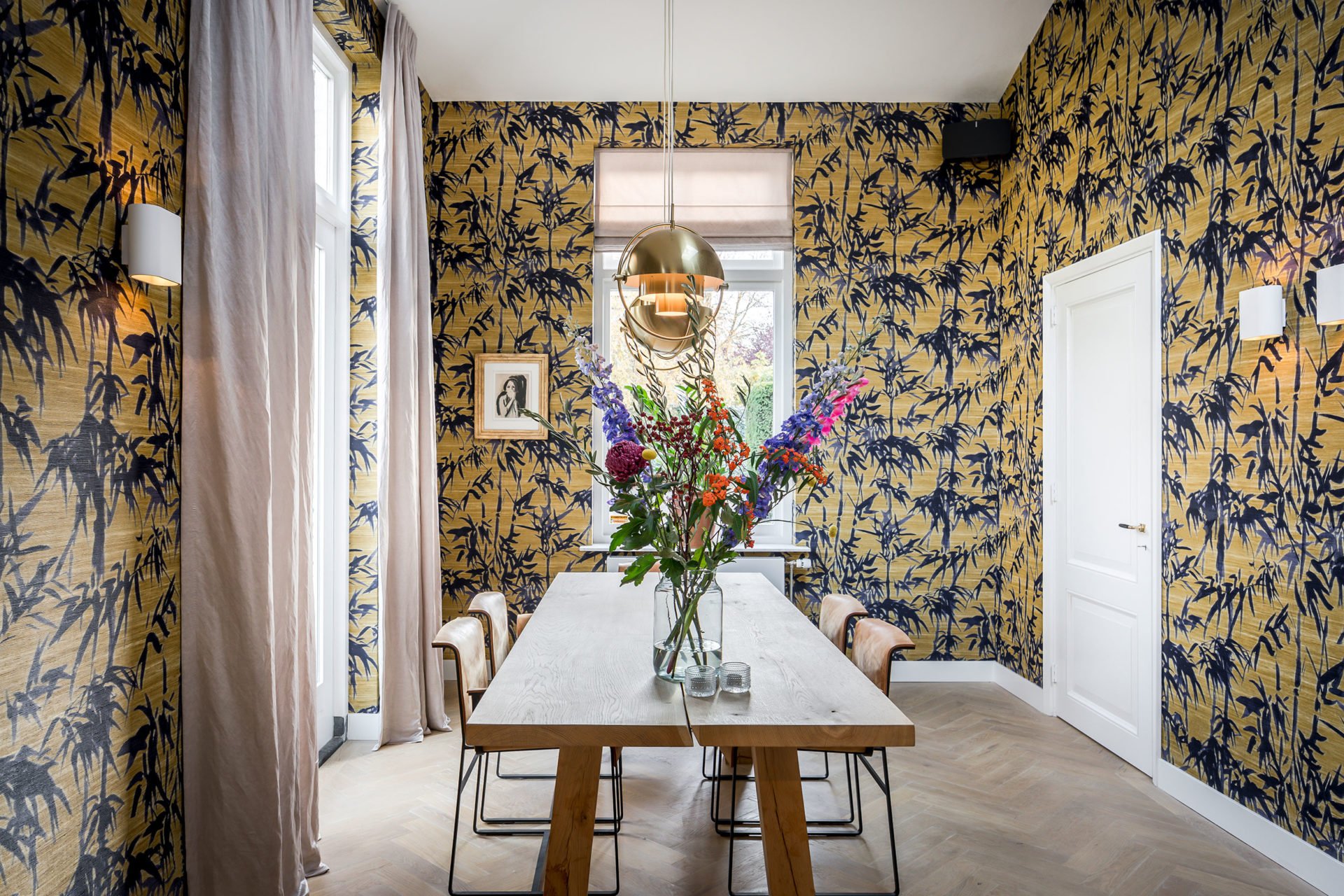 stock dutch interior design yellow palm wallpaper
